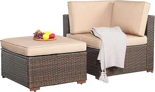 Patiorama Juego de sofá de 2 piezas para patio, sofá modular para exteriores, juego de conversación de mimbre de polietileno marrón para todo tipo