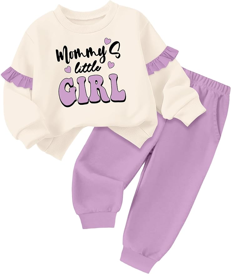 Toddler Girl Clothes Ruffle Long Sleeve Baby Girl Clothes Solid Crewneck 2pcs Outfits Sweatshirt Pant Sets 12M-4T