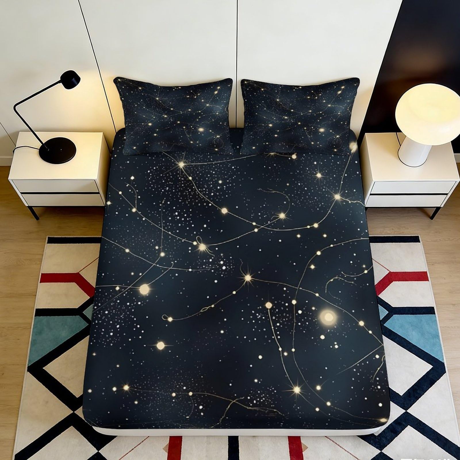 Pnayamiorkfel Style-4 3D Printed Galaxy Starry Sky Fitted Sheet Microfiber Soft Decorative Cosmic Nebula Mattress Cover Bedroom Dorm 90X200x25cm