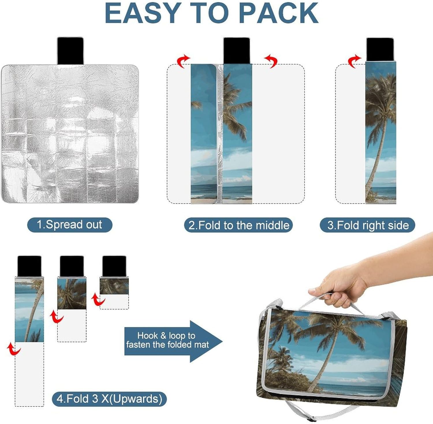 Beach Coconut Tree Waterproof Picnic Blanket 58.3''x58.3'',Portable and Foldable Picnic Mat with Handle,Outdoor Blankets for Lawn Park Beach Travel