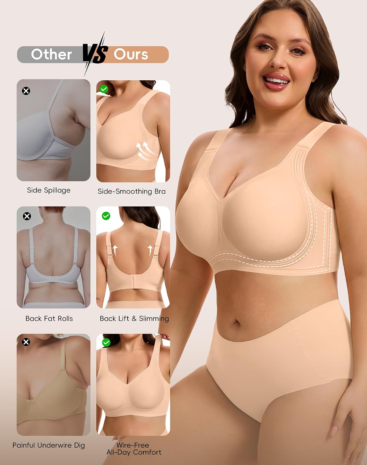 2 Pack Bras for Women Wireless Supportive Full Coverage No Underwire Seamless Push Up Jelly Plus Size Bra for Older Women