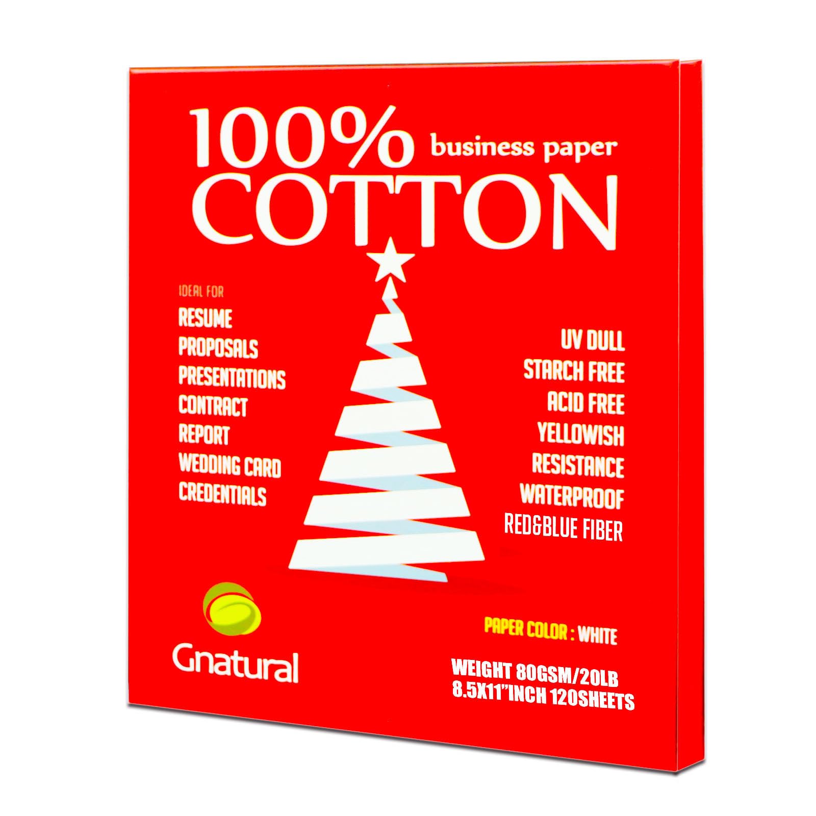 Lot de 120 feuilles de papier professionnel 100 % coton, format Gnatural 21,6 x 27,9 cm, 9,1 kg/80 g/m², papier contractuel avec