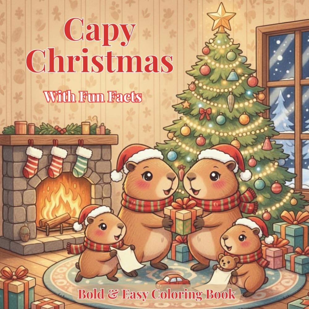 Christmas Capybara Coloring Book: 50+ Cute Capybara Coloring Pages with Fun Facts | Bold and Easy Xmas Illustrations for Kids and Adults (Keep Calm and Capy On: The Ultimate Capybara Coloring Series)