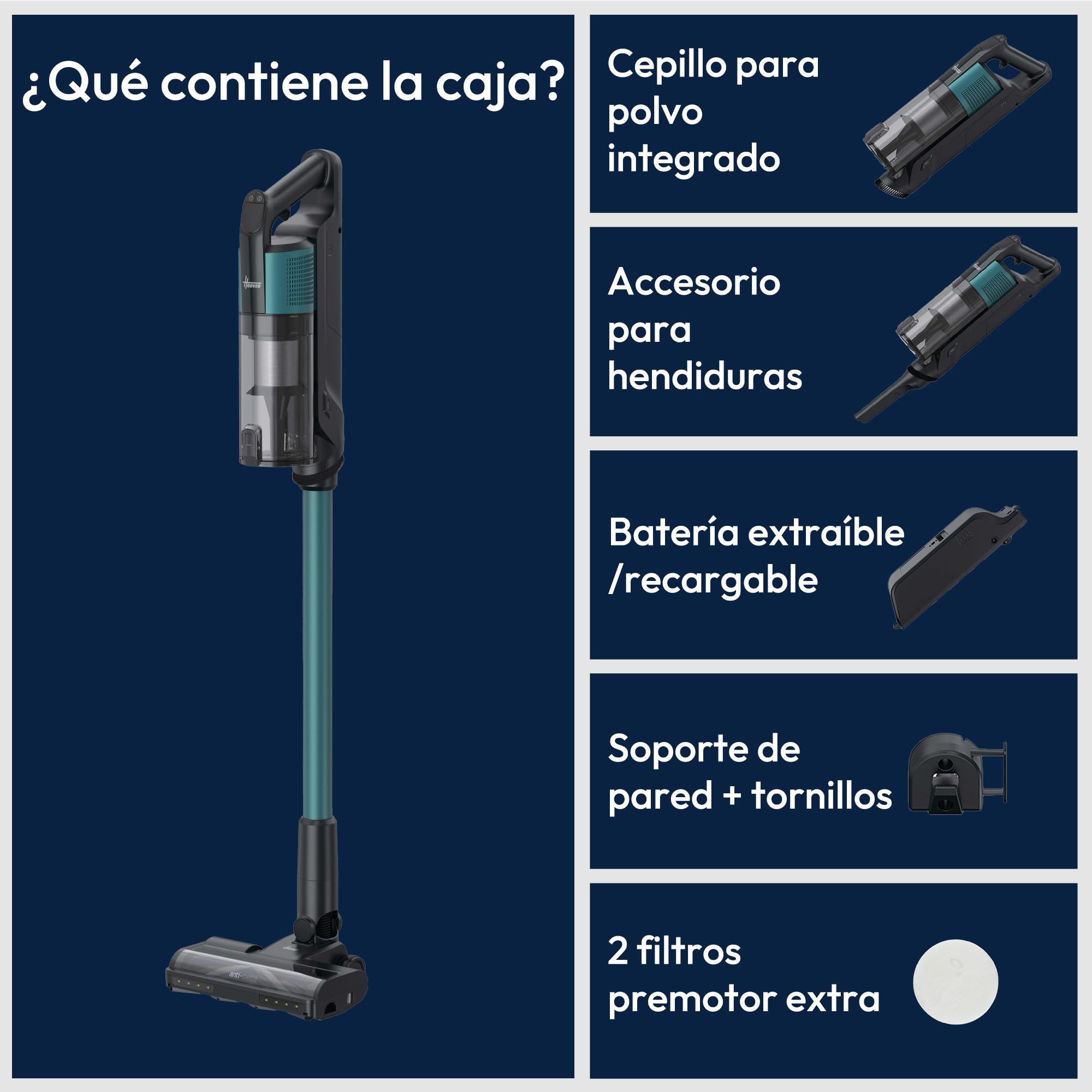 Hoover HF3 Core Aspiradora Sin Cable, 110 AW de Potencia, 60 min de autonomía, tecnología Anti‑Twist, Cepillo multisuelos de Doble Borde, diseño versátil, QuickPark, Formato portátil [HF3CZ10H]