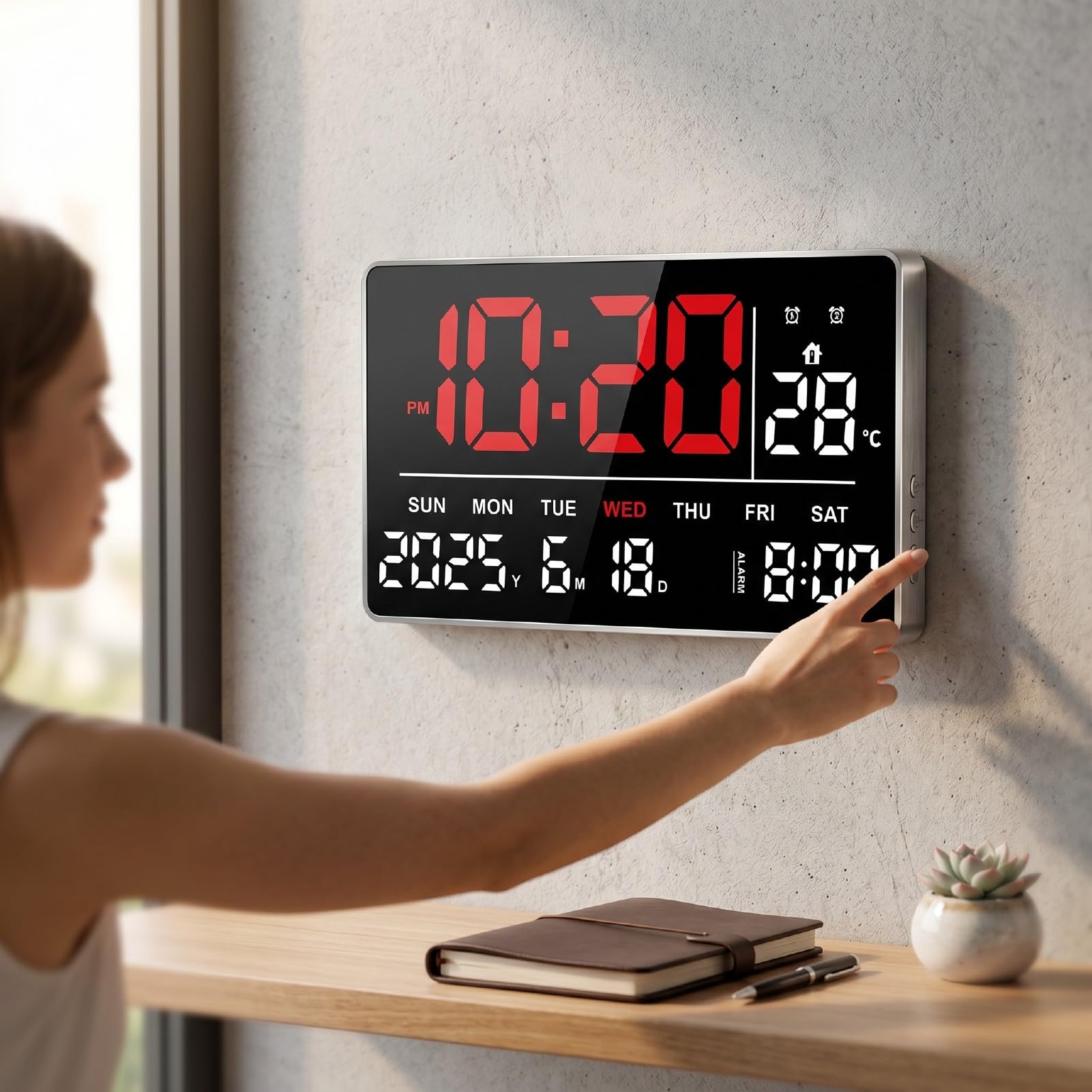 AMONIDA Orologio da Parete Digitale a LED Ampio Display HD con Data e Temperatura