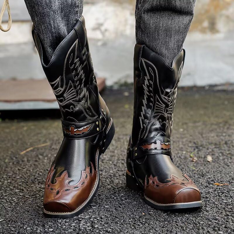 Image of Cowboy Boots for Men - Western Men's Boots with Classic Embroidered, Slip on Square Toe Boots, Slip Resistant Country Boots
