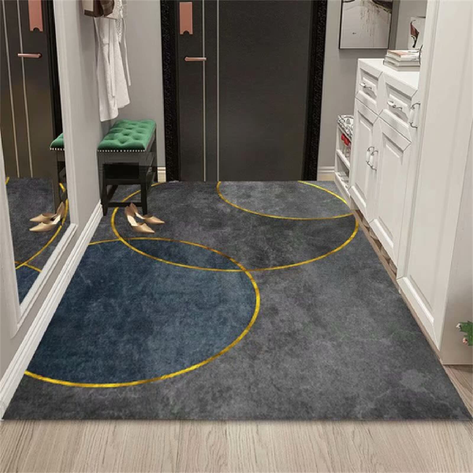 Tapis grand format One Piece géométrique au design gris-bleu doux