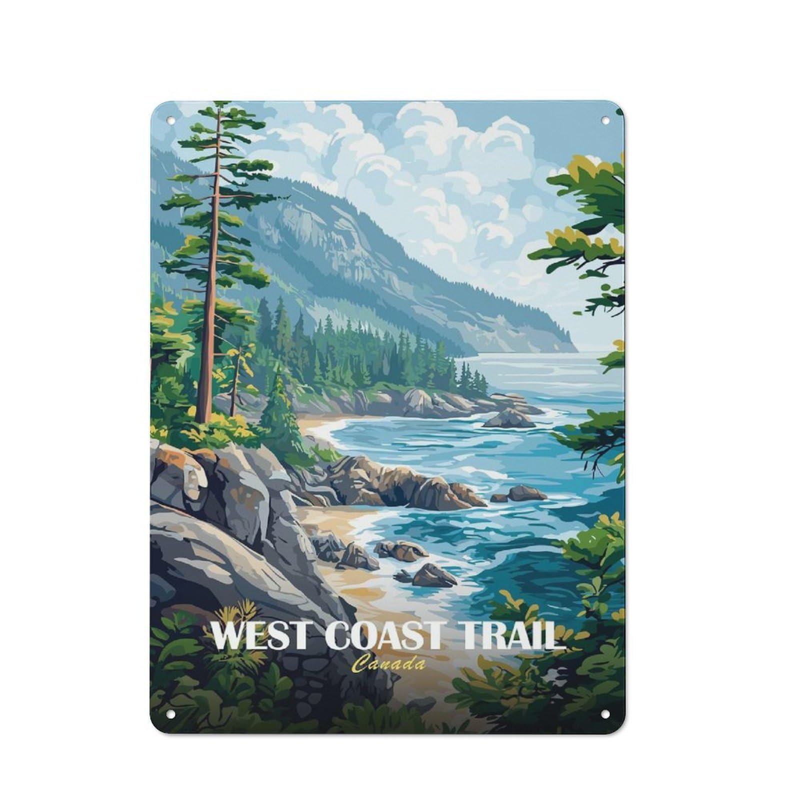 Junmoney Style-12 Metal Wall Sign 40X30cm Featuring West Coast Trail Canada Landscape Painting For Workshop Wall, For Room Styling Across Workshops And Hobby Rooms