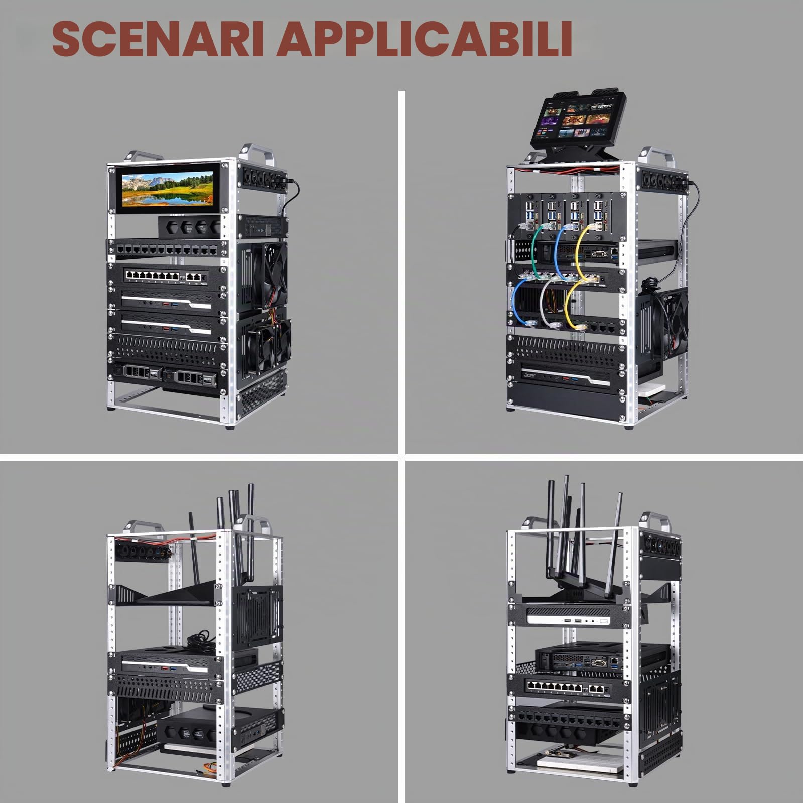 GeeekPi DeskPi RackMate TL1 - Armadio server da 10 pollici 10U (profondità 264 mm) per apparecchiature di rete, server, audio e video, in lega di alluminio, design a telaio aperto