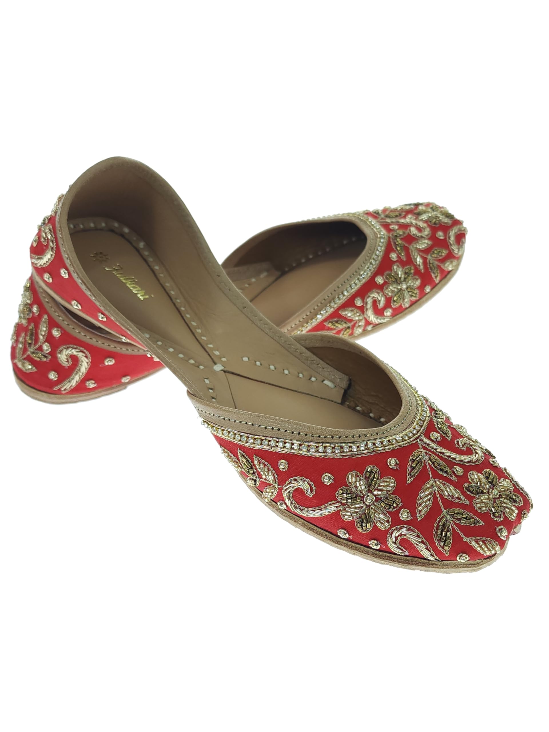 fulkari Women Aster Cutbeads Gold Genuine Soft Leather Embroidered Jutis | Bite and Pinch Free Jutti | Punjabi Formal Juttis | Girl's Wedding Flat Ladies Mojari | Formal Ethnic Juti |-picture-40