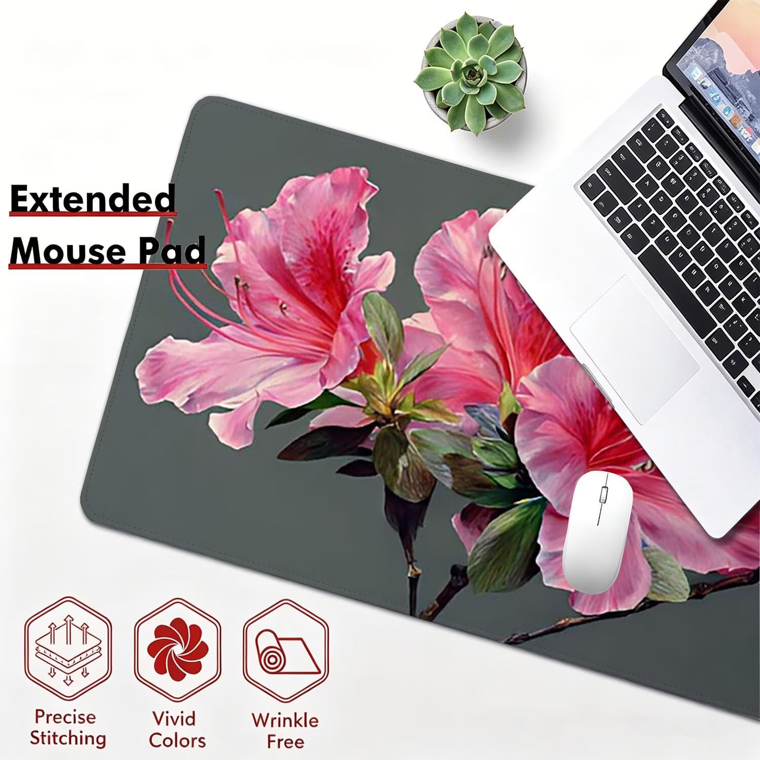Tappetino Mouse Gaming XXL, Mousepad 1200x600x4mm azalea rosa 0x0-133 | Tappetino Scrivania con Base in Gomma Antiscivolo Bordi Cuciti per Computer, PC, Migliora la Precisione e la Velocità