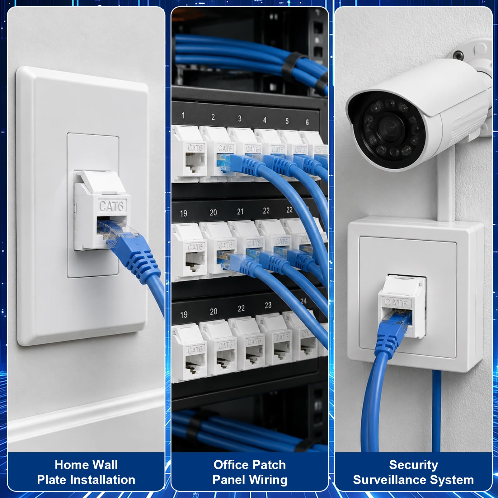 Tellegloww Lot de 120 connecteurs Keystone Cat6 RJ45 en vrac à 90 degrés pour panneau de brassage et plaque murale, blanc