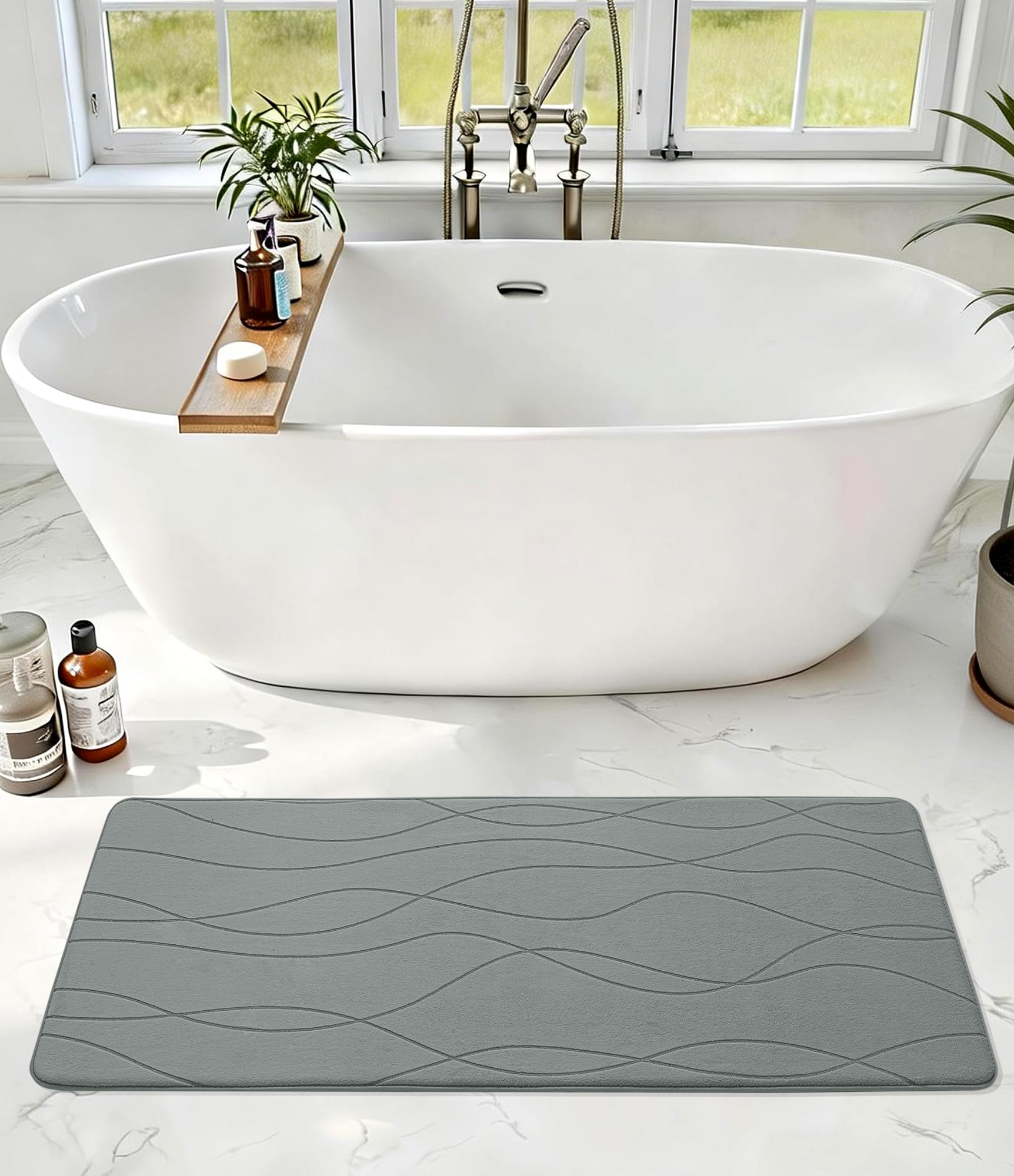 chakme Alfombra de baño de espuma viscoelástica antideslizante, lavable, suave, absorbente, para baño, color gris, 60 x 150 cm