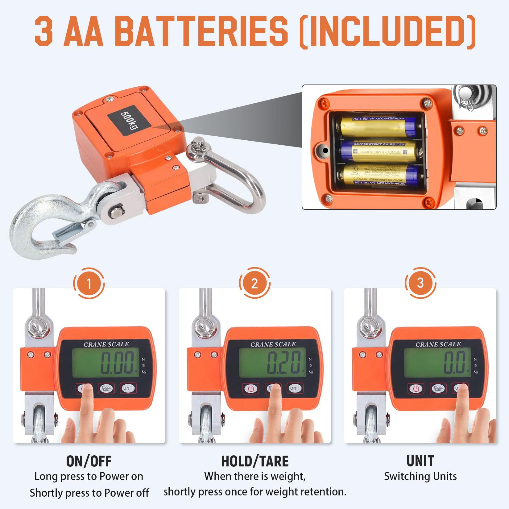 Idota Kranwaage 500KG Hängewaage Digital LCD Waage Wildwaage Angeln Wharf-Wiegen（Orange）