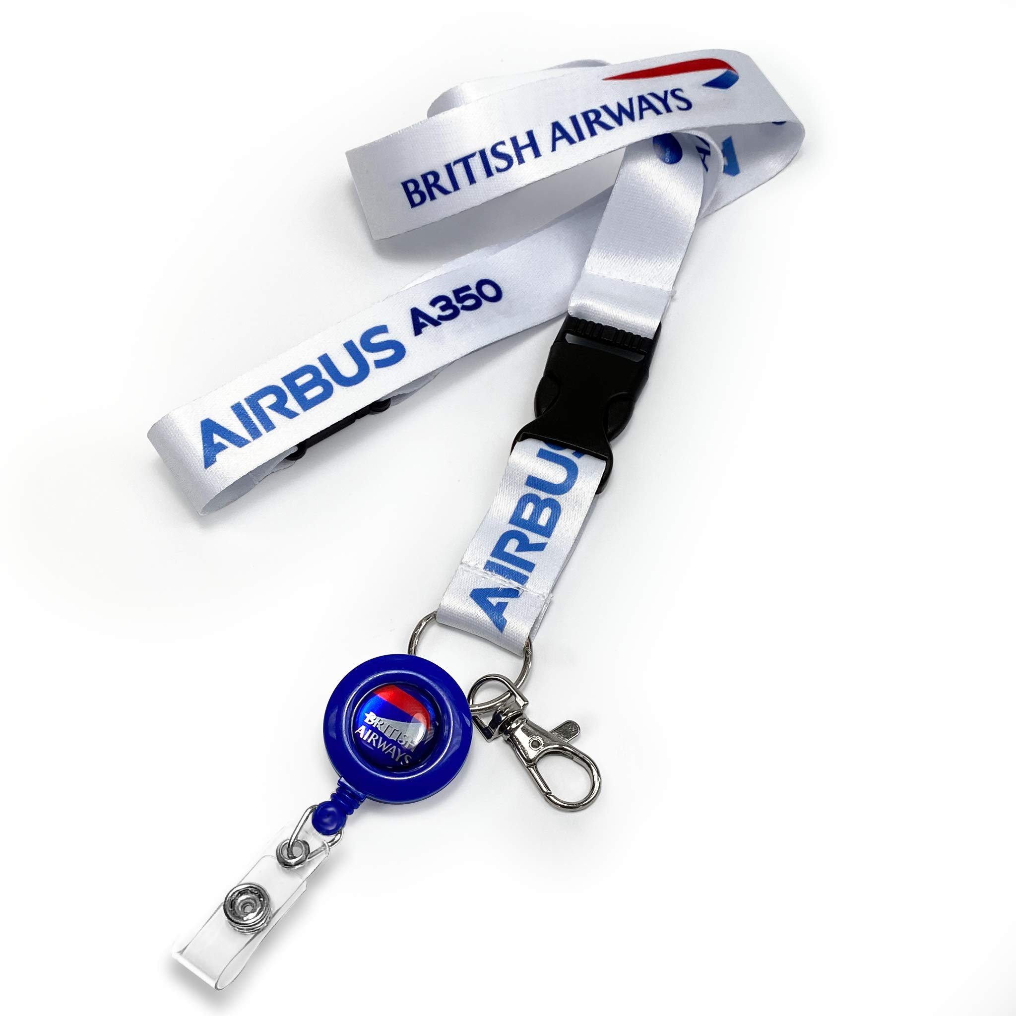 British Airways A350 Lanyard Set with Badge Reel and Holder in Blue, Polyester, Classic Style