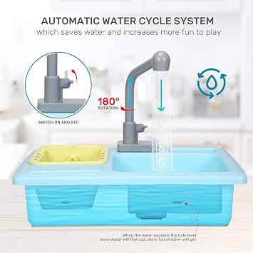 CUTE STONE Color Changing Kitchen Sink Toys, Kids Kitchen Accessories Set with Play Food, Play Pots and Pans, Pretend Role Play Kitchen Toy for Boys Girls