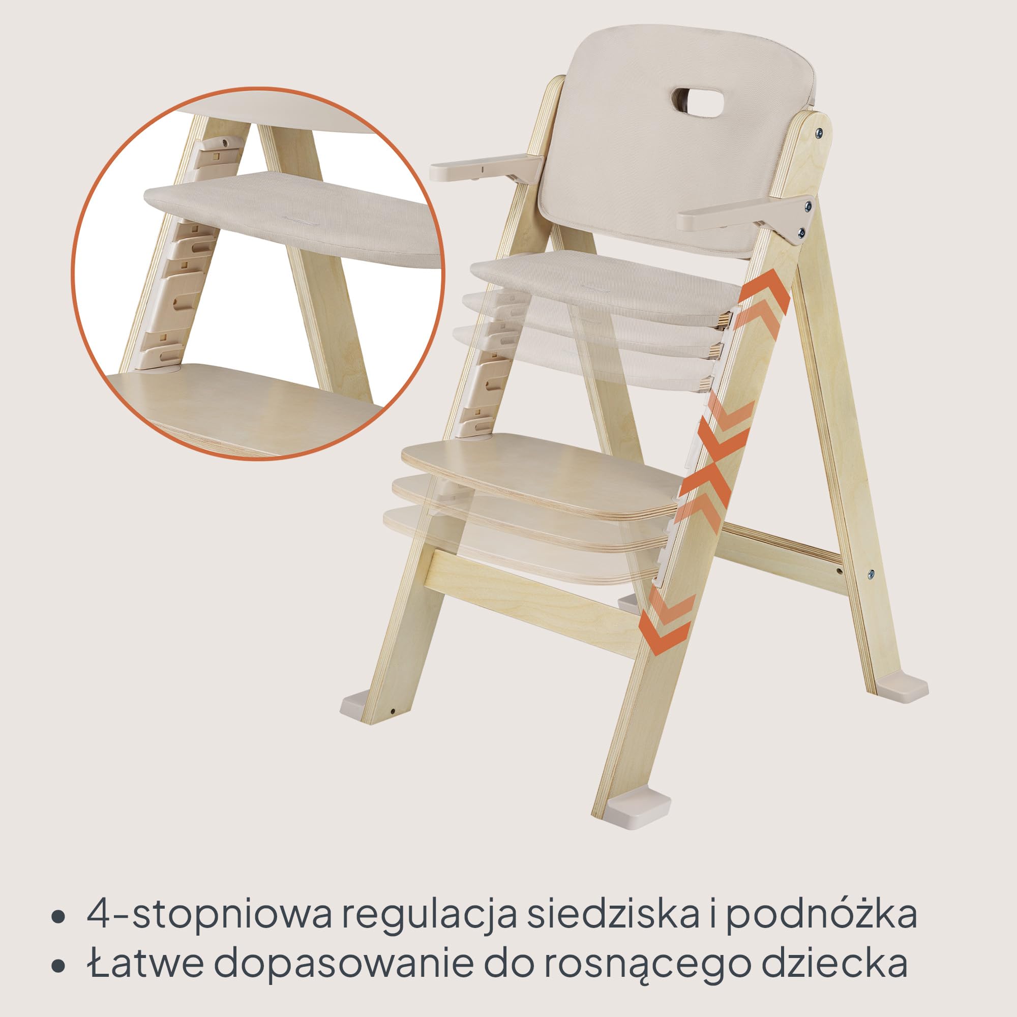LIONELO Floris Krzesło 3 w 1 z drewna brzozowego | Wyjmowana taca do mycia naczyń, wysokość i podnóżek regulowana w 4 pozycjach, 5-punktowe bezpieczeństwo, styl skandynawski