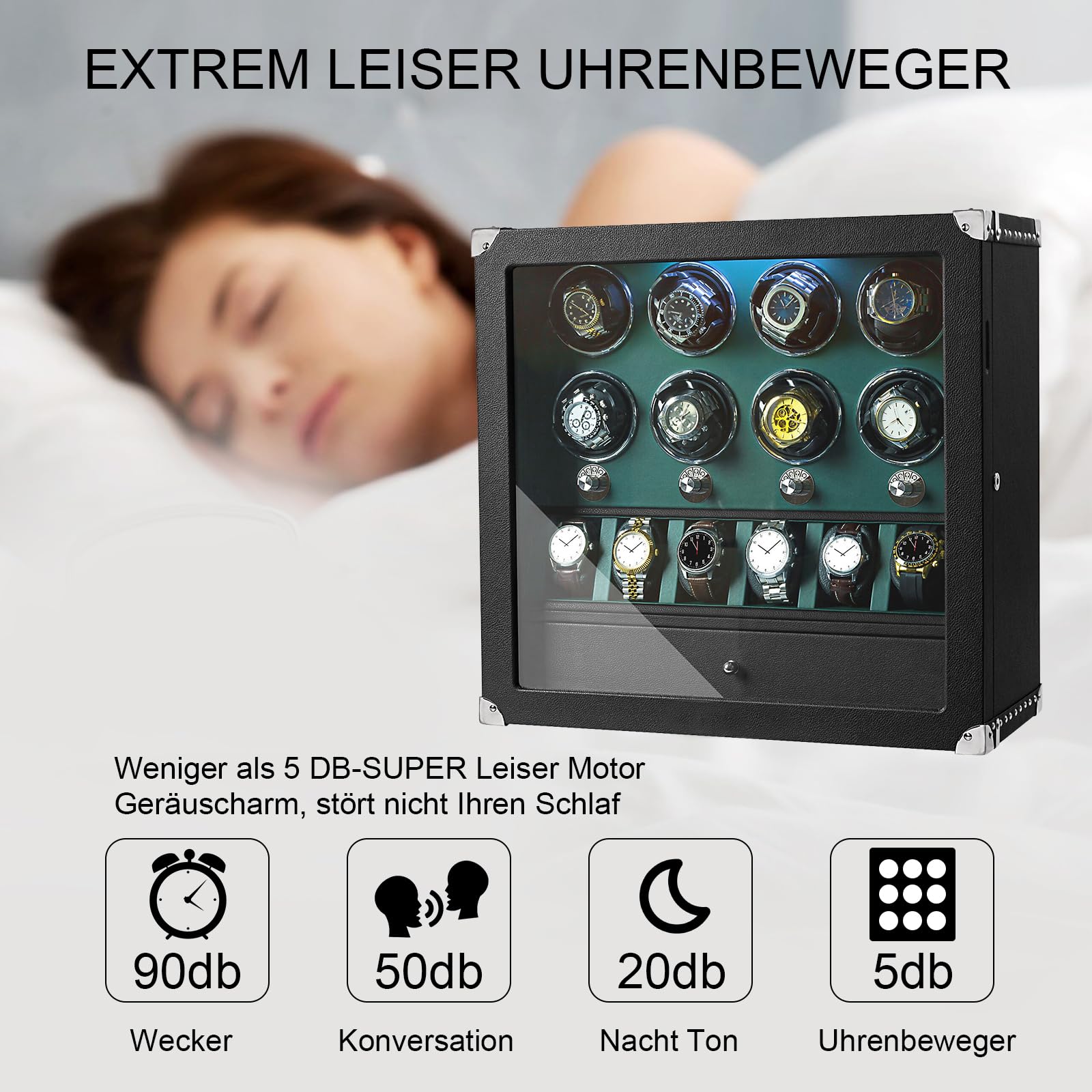 XTELARY - Reloj con cerradura para 2/4/6/8, con 3/6 ranuras de memoria, cajón de almacenamiento, 4 modos de rotación, luz LED blanca, motor súper silencioso
