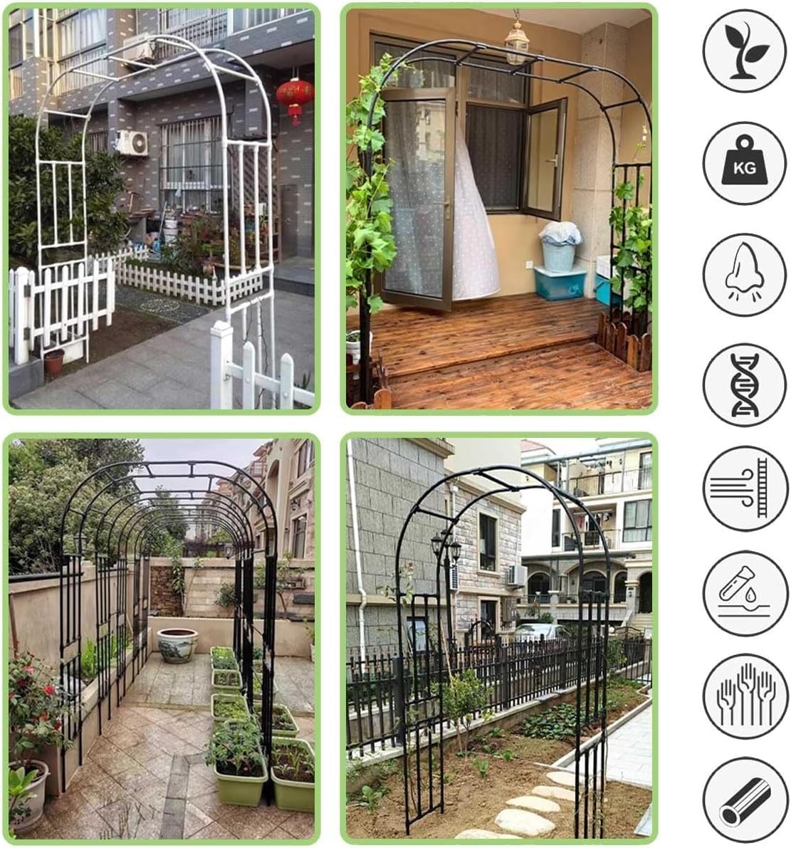 Traliccio ad arco da giardino in metallo resistente, per piante rampicanti, decorazione durevole per esterni, ideale per supporto per rose e viti