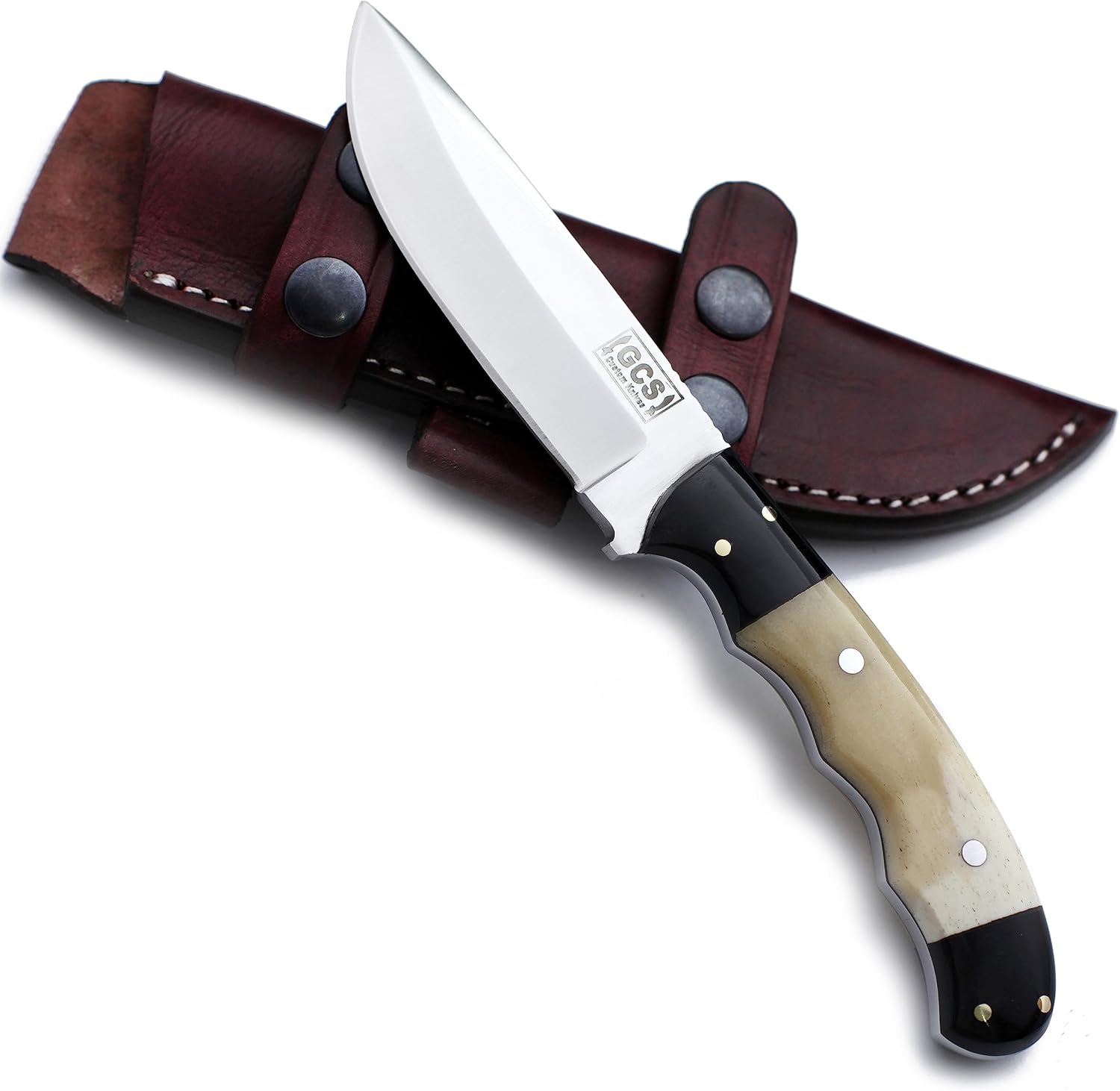 GCS Handmade D2 Tool Steel Tactical Hunting Knife with Leather Sheath and Full Tang Handle Designed for Hunting and Camping & EDC GCS 757