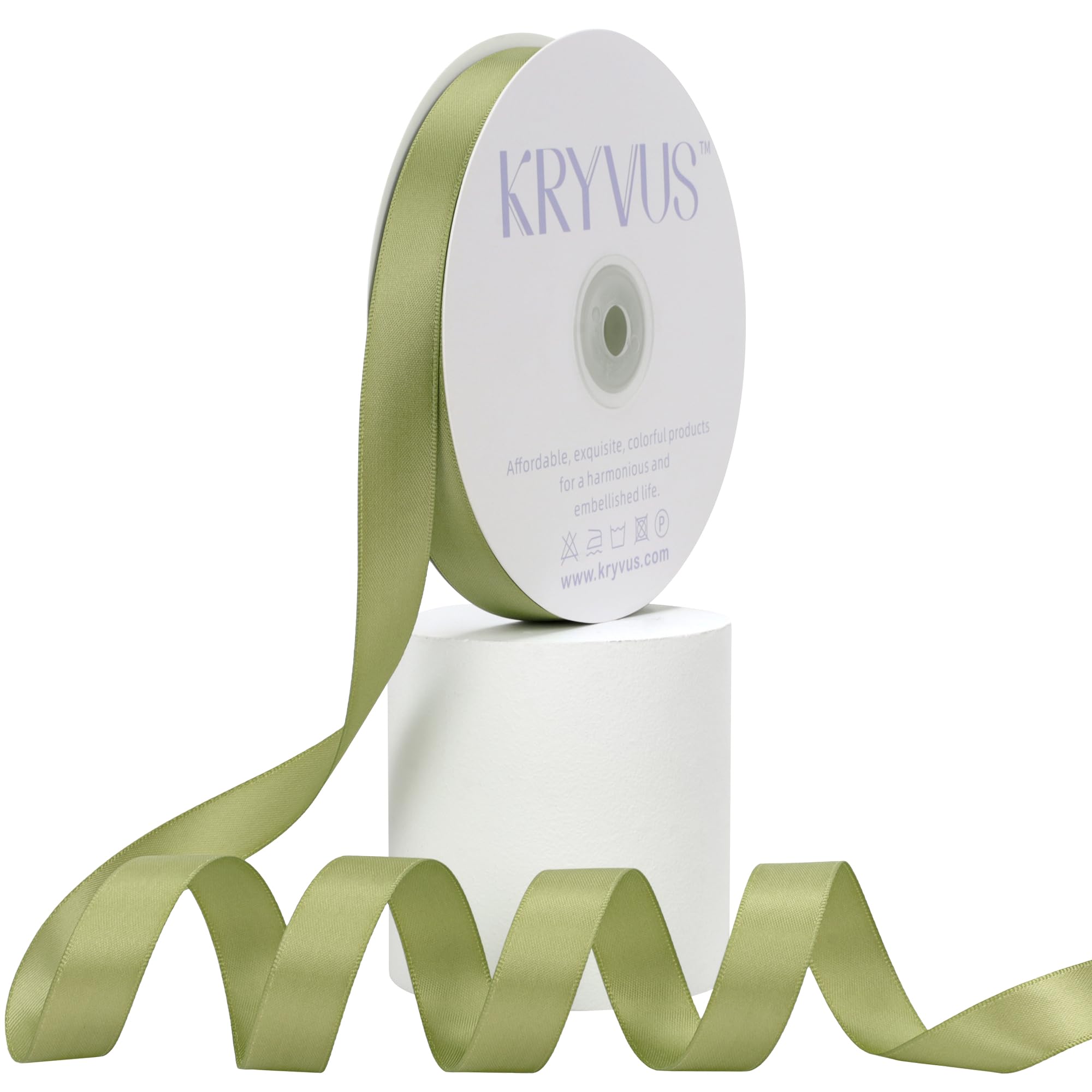 DINDOSAL Ruban De Satin Double Face De 2,5 Cm Pour Emballage Cadeau, Artisanat, Décoration De Mariage, Fête D'anniversaire, Fête Prénatale, Bouquet De Fleurs - 22,9 M - Vert Sauge Poudré