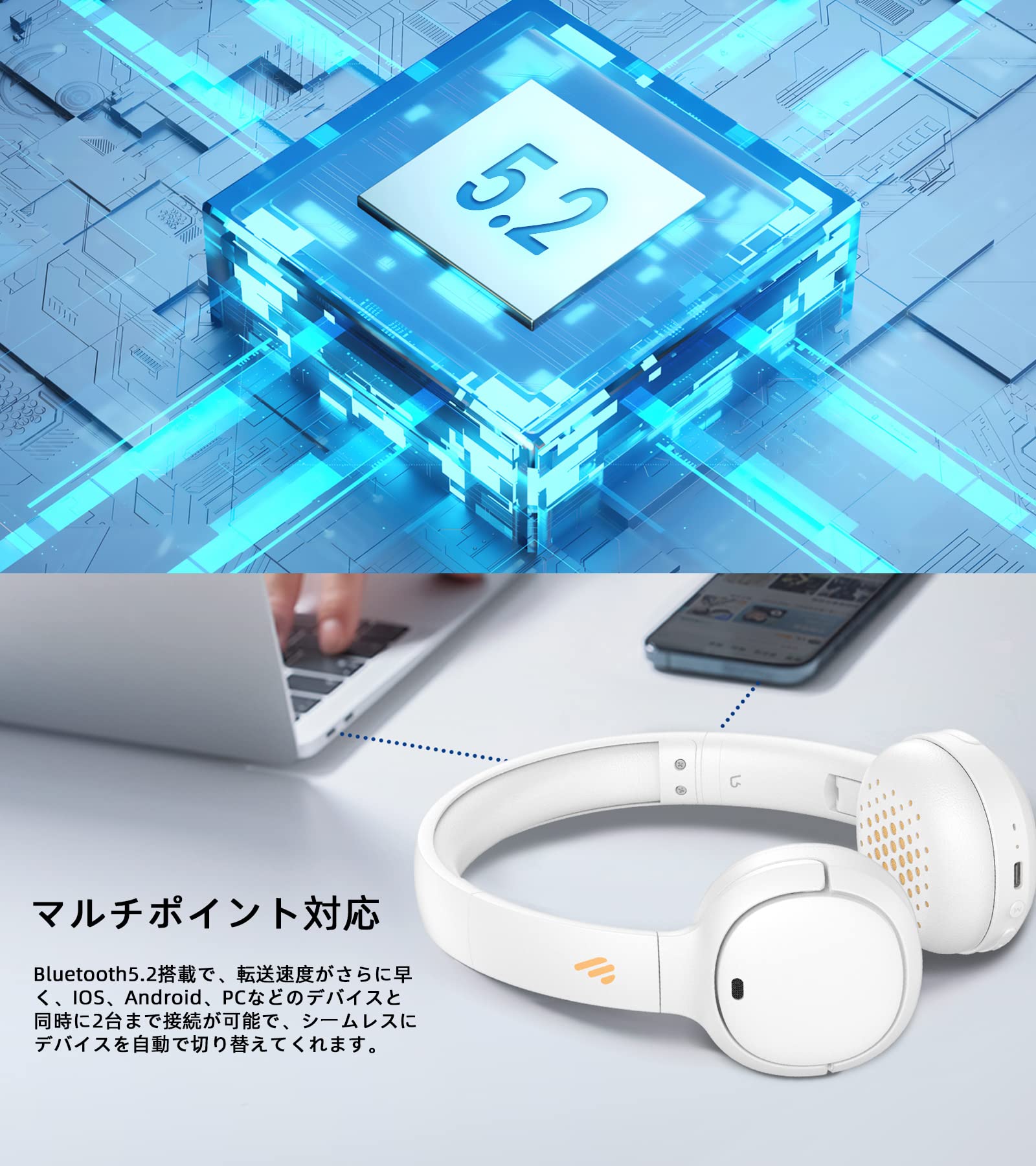 【新品未開封】Edifier WH500 ワイヤレスオンイヤーヘッドホン ブルー 新品未開封】Edifier WH500 ワイヤレスオンイヤーヘッドホン ブルー