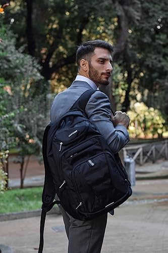 Miniatura 8 de LIGHT FLIGHT Mochila de viaje para laptop para hombre, resistente al agua, para portátil de 17.3 pulgadas con orificio de carga USB, mochila grande