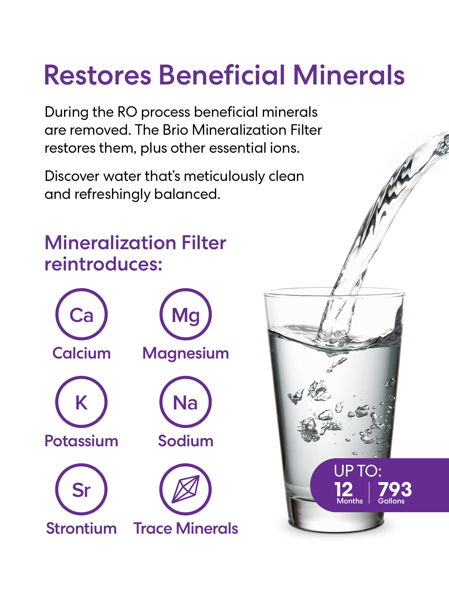 Brio Filtro de mineralización de etapa 4, restaura los minerales esenciales al agua purificada por RO, alternativa mineralizante Brio un filtro de carbono de etapa 4