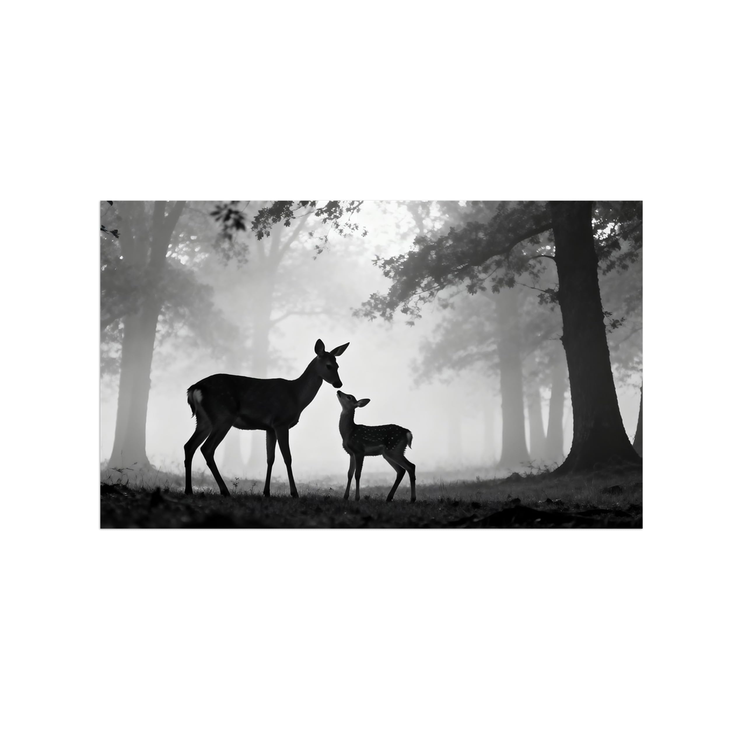 OZPWBVY Black and White Landscape Print Painting-Forest Two Deer-Minimalist Canvas Wall Art Picture for Home Decor 24x39in 60x100cm Unframed