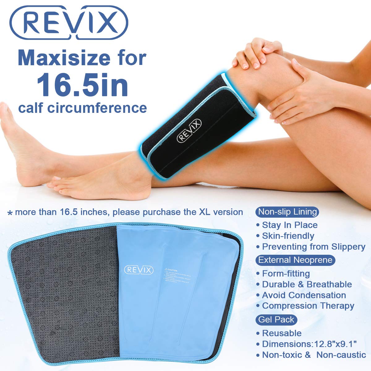 REVIX Calf and Shin Gel Ice Packs for Injuries Reusable Leg Cold Pack