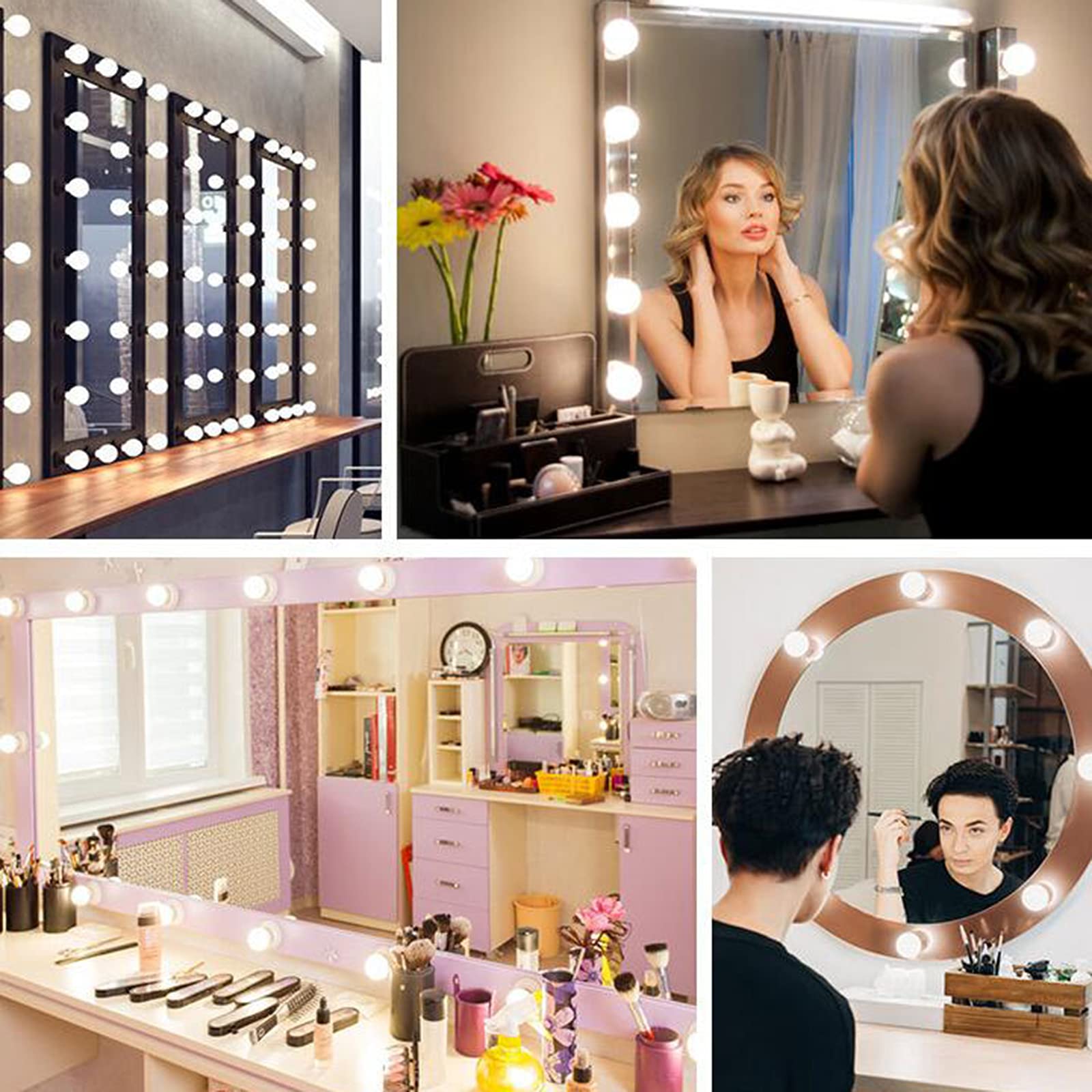 Miroir Den Lampes Miroir de Maquillage Lumière Led Vanité Lumières Gradation Vanité Coiffeuse Lampe Ampoule Usb Maquillage Miroir Applique Murale Avec 10 Ampoules Dimmable Applique Murale