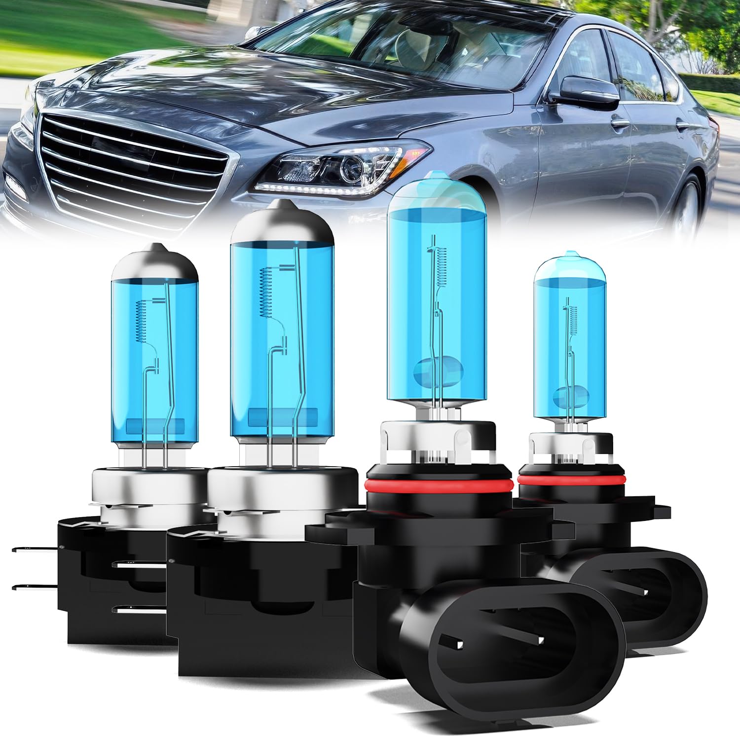 Headlight Bulbs Compatible With Hyundai Genesis 2016, H11B High Beam + 9005 Low Beam Halogen Light Bulb Combo, Super Bright 6000K White, Plug and Play, Pack of 4