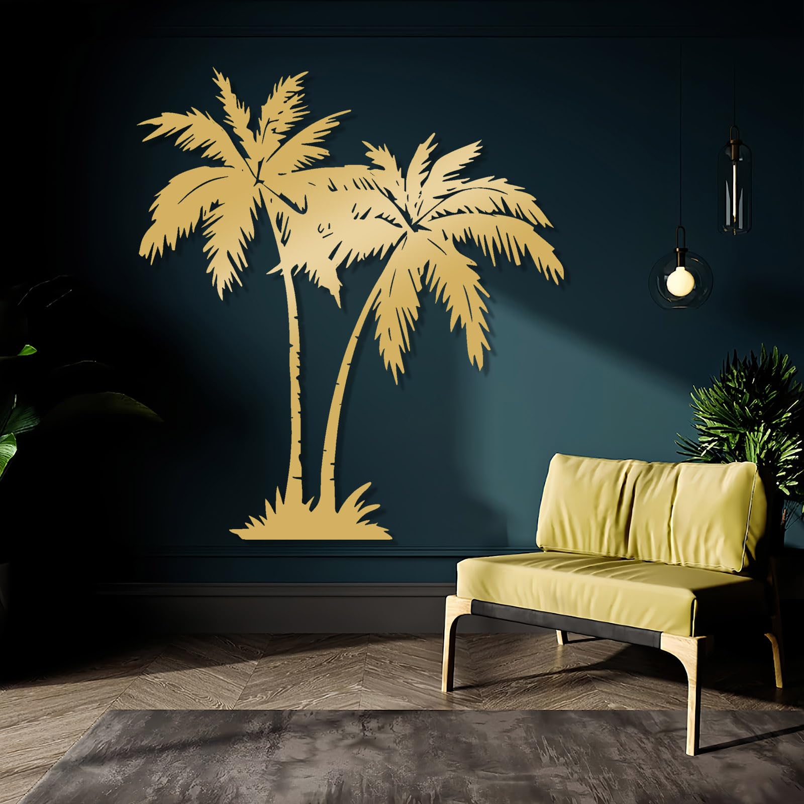 Generico Decoración de pared abstracta contemporánea de Metal con palmeras tropicales, Arte playero, casa de hojas costeras, para exteriores (81 x 90 cm, Blanco)