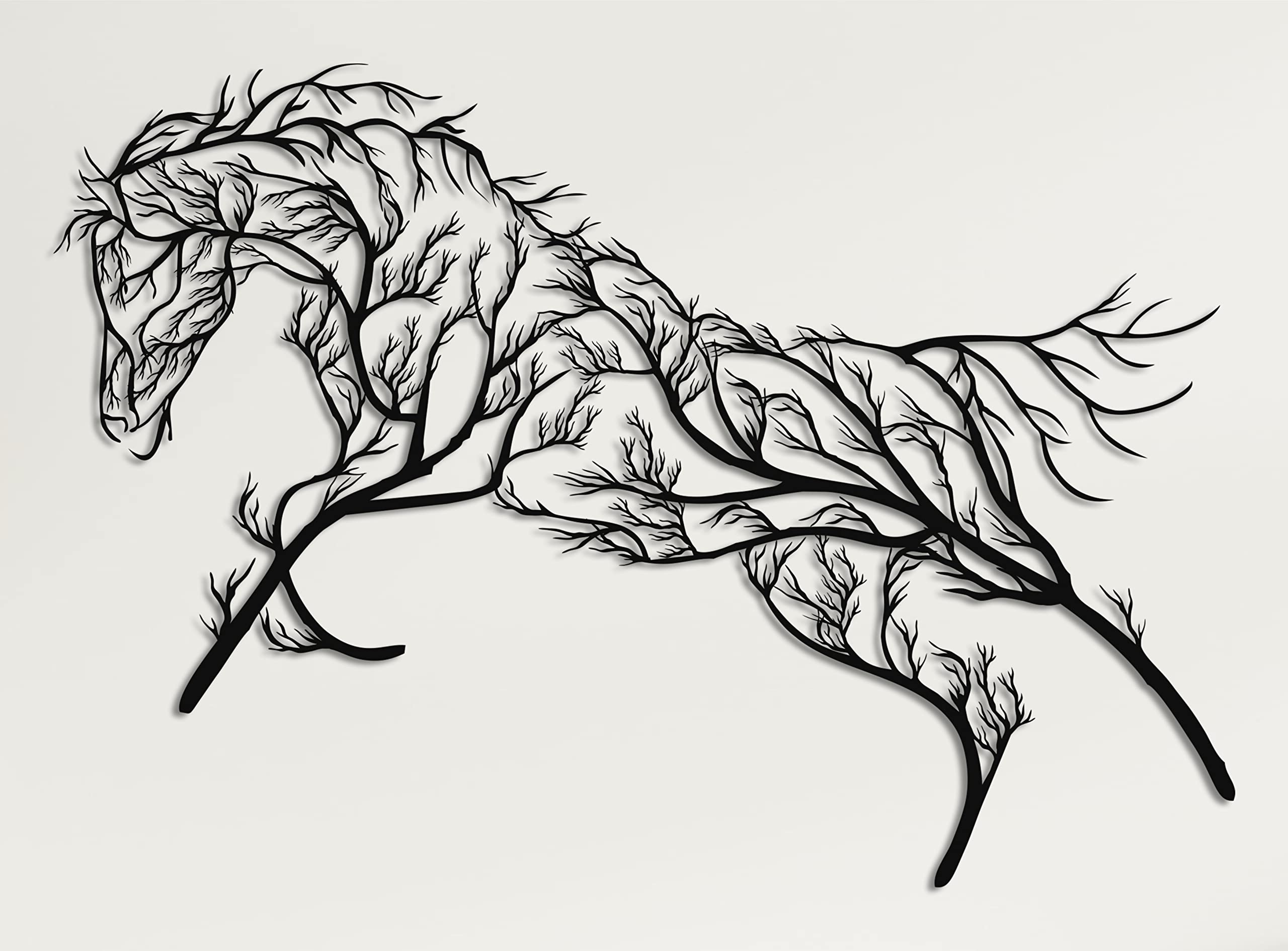 DEKADRON Metal Wall Decor, Tree Horse, Home Living Room Decor, Wall Sign, Metal Wall Art, Interior Decoration, Indoor Outdoor Hangings (75x40cm)