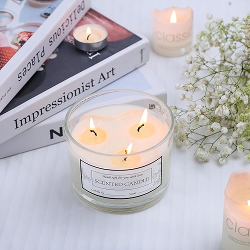 Miniatura 5 de CONNOO Paquete de 6 tarros de vela de 16 onzas, 3 mechas de vidrio vacío transparente de boca ancha, vienen con tapas de bambú, etiquetas de