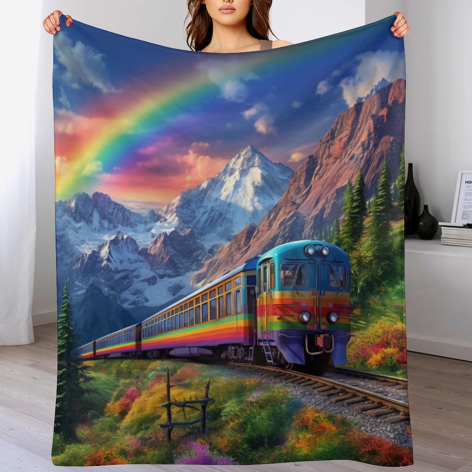 Couverture train arc-en-ciel, cadeau doux pour enfants et adultes