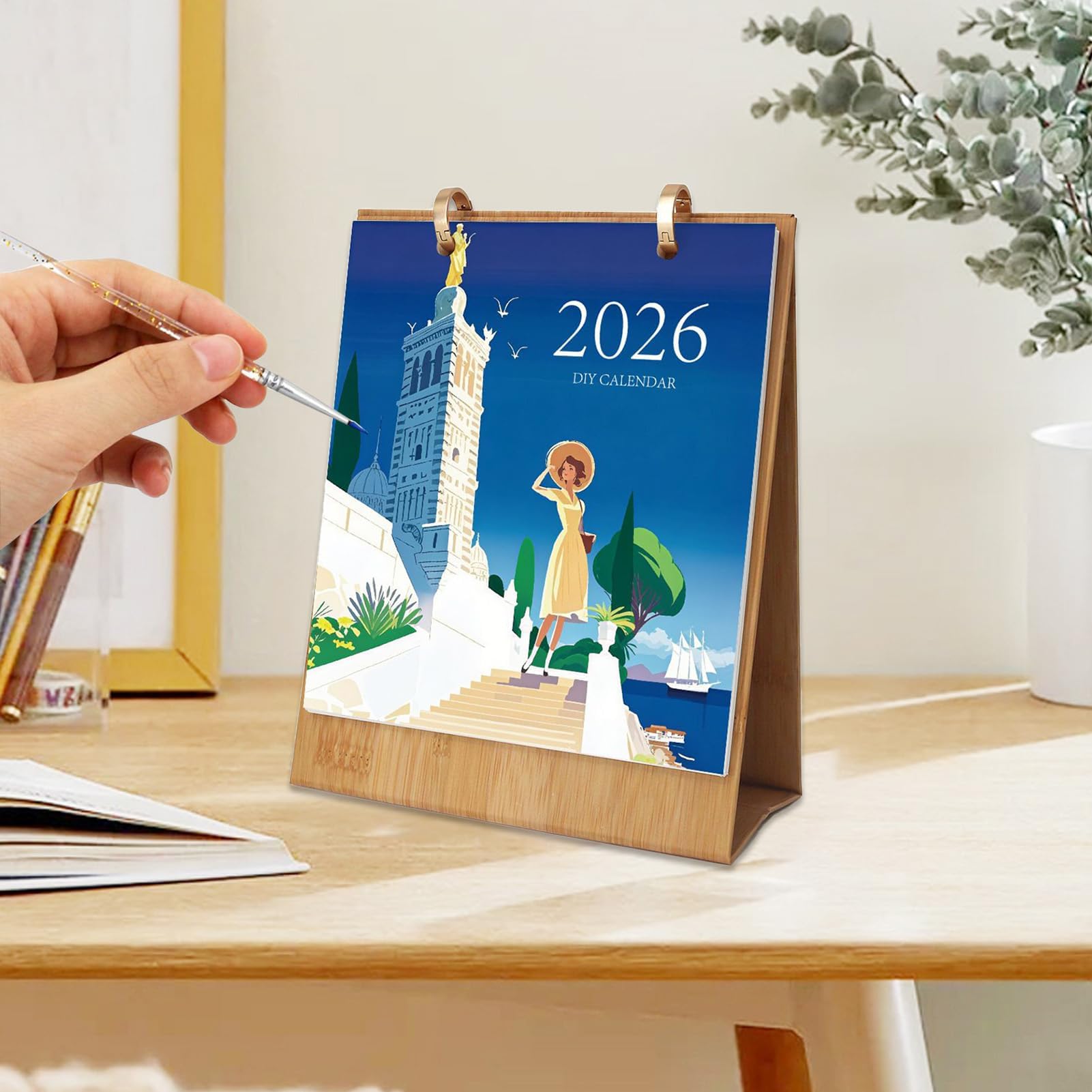 Calendario de mesa 2026 con 12 meses de números de pintura al óleo, planificador de escritorio y decoración, accesorios organizadores para el hogar, aula y apartamento