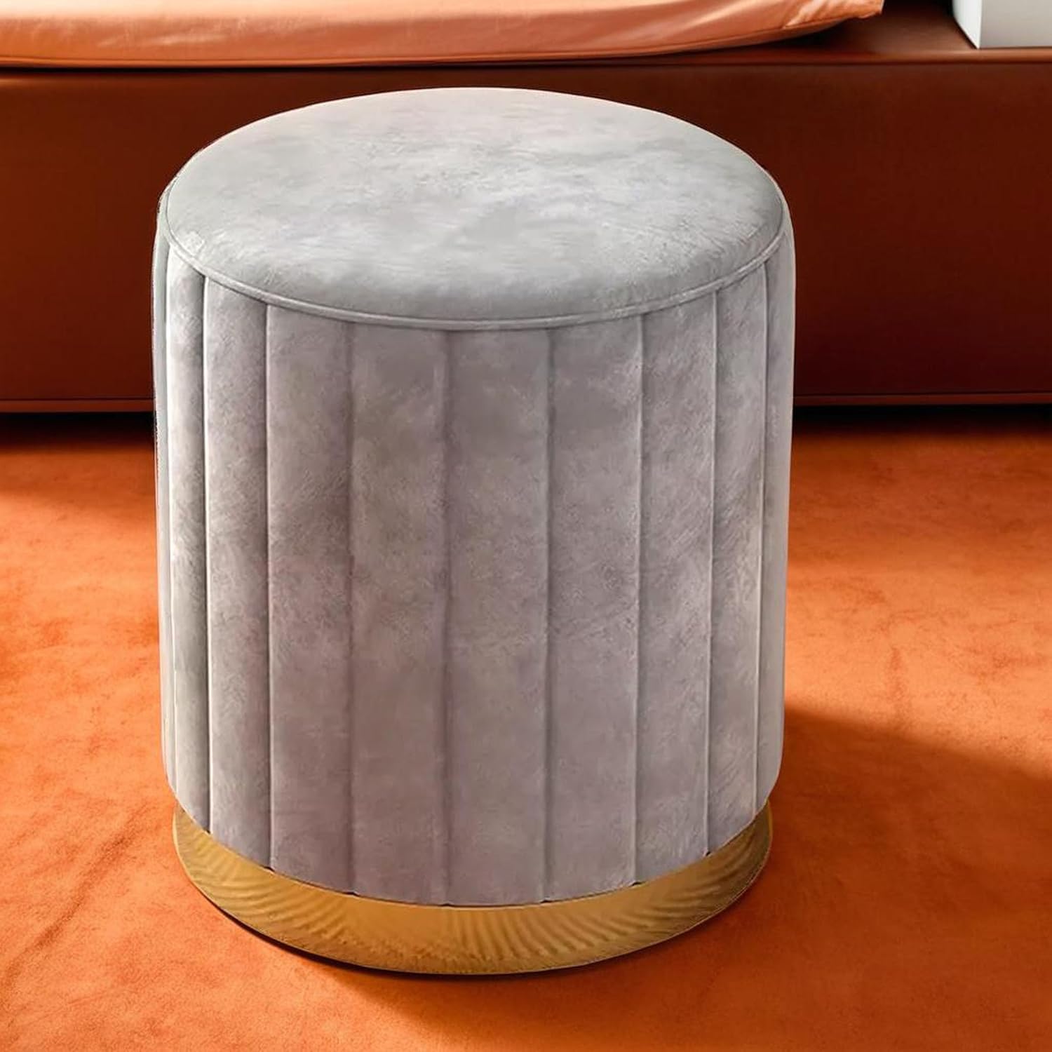 AHAMNA Round Ottoman Stool for Living Room Furniture, Set of Two Fluffy Ottomans and footstools for Sitting and Room dcor Grey-image-7