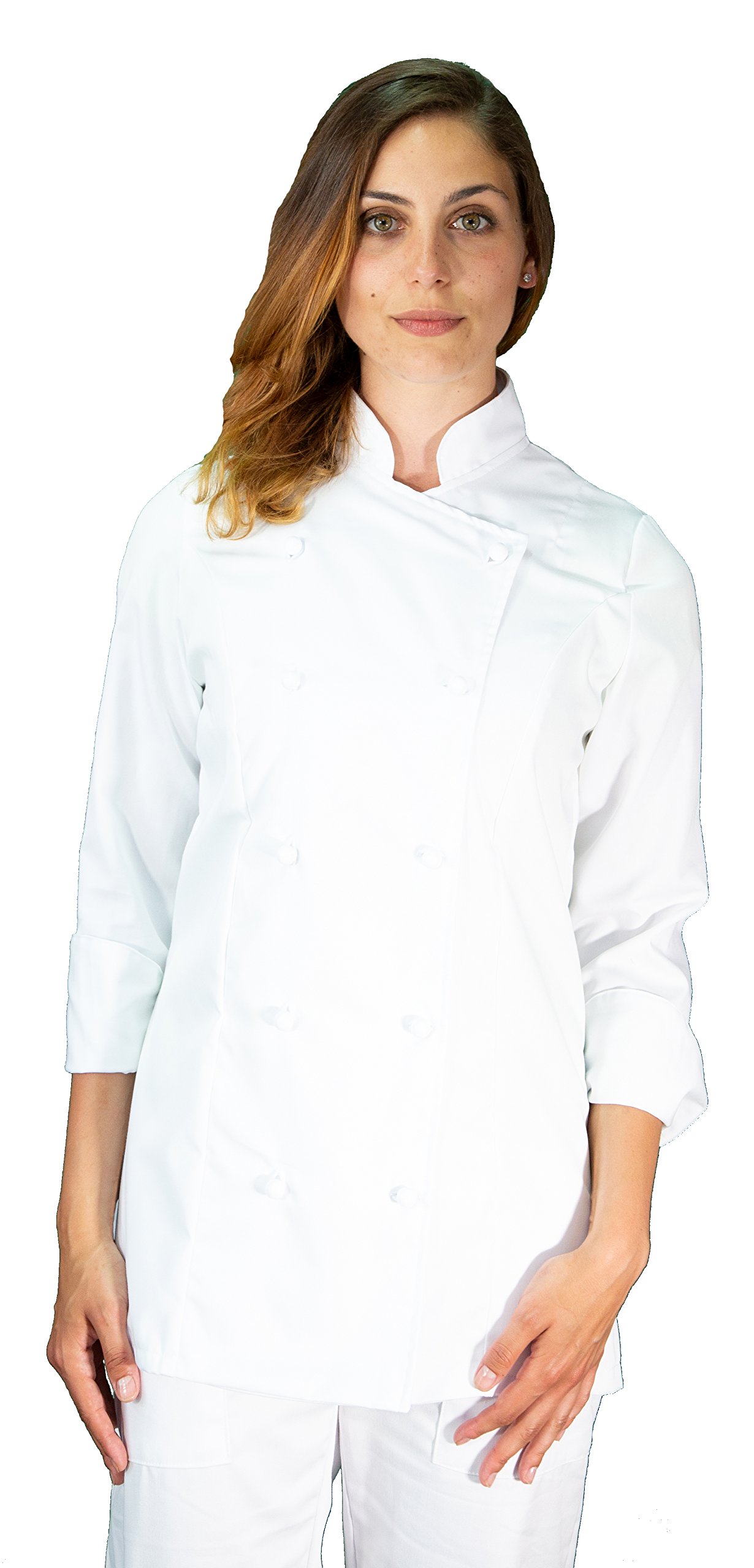Bordado gratuito – Conjunto de cocinero de cocina – blanco – uniforme de chef mujer – Pantalón, chaqueta y delantal – Fabricado en Italia
