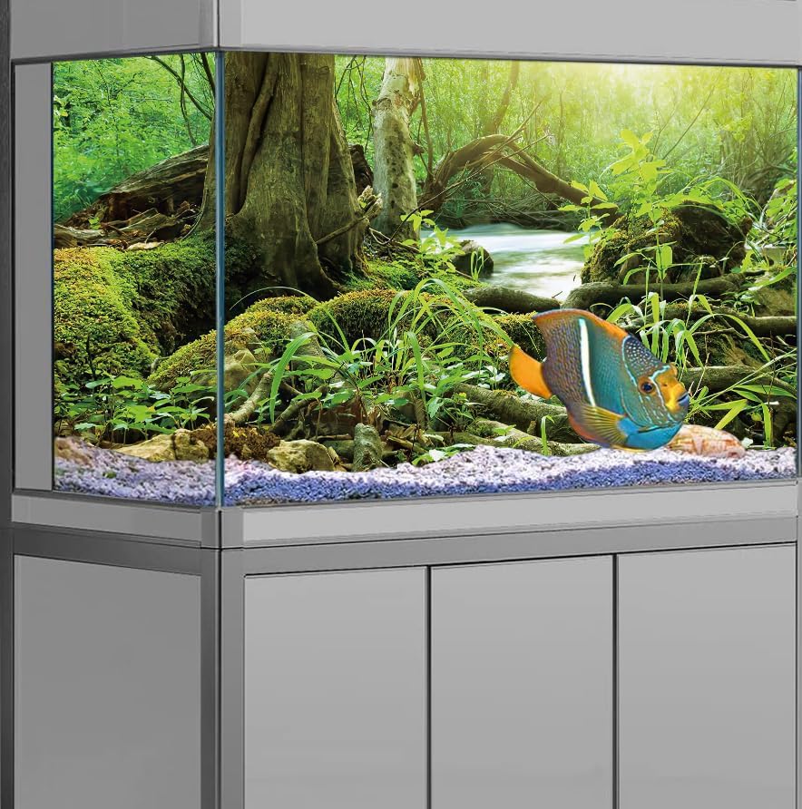Image of 72X24IN Natural Green Forest Tree Background Reptile Habitat Terrarium Background, Tropical Forest Decor Aquarium Background, with 10 EVA Double-Sided