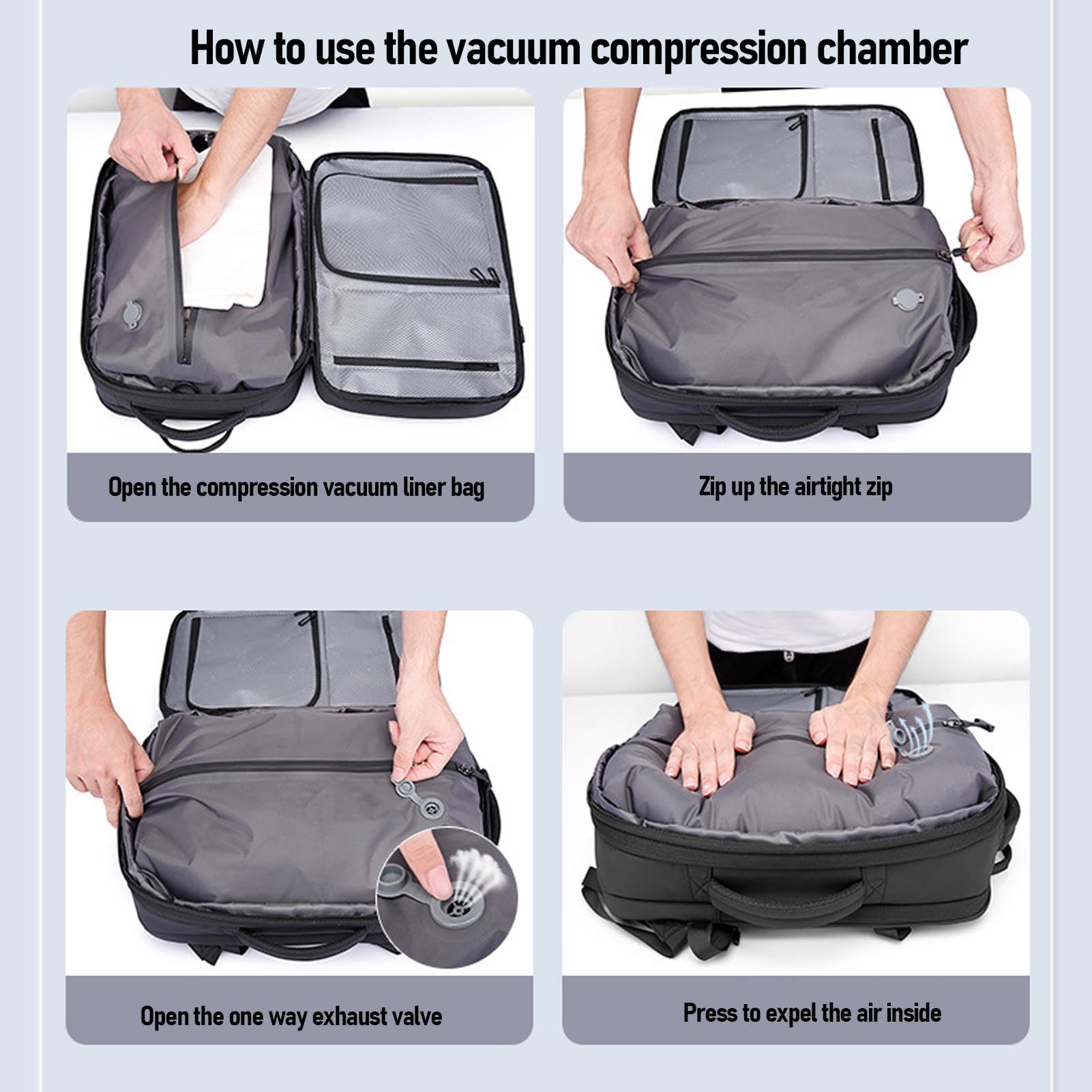 Cocoarm Sac à Dos Sous Vide, Tissu Oxford Imperméable, Sac de Compression Extensible avec Serrure TSA et Port USB pour les Aventures de Voyage