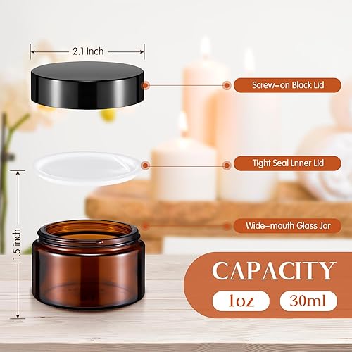 Miniatura 2 de 60 tarros de vidrio transparenteámbar de 1 onza con tapas, tarros redondos de vidrio para cosméticos, pequeños recipientes de vidrio con