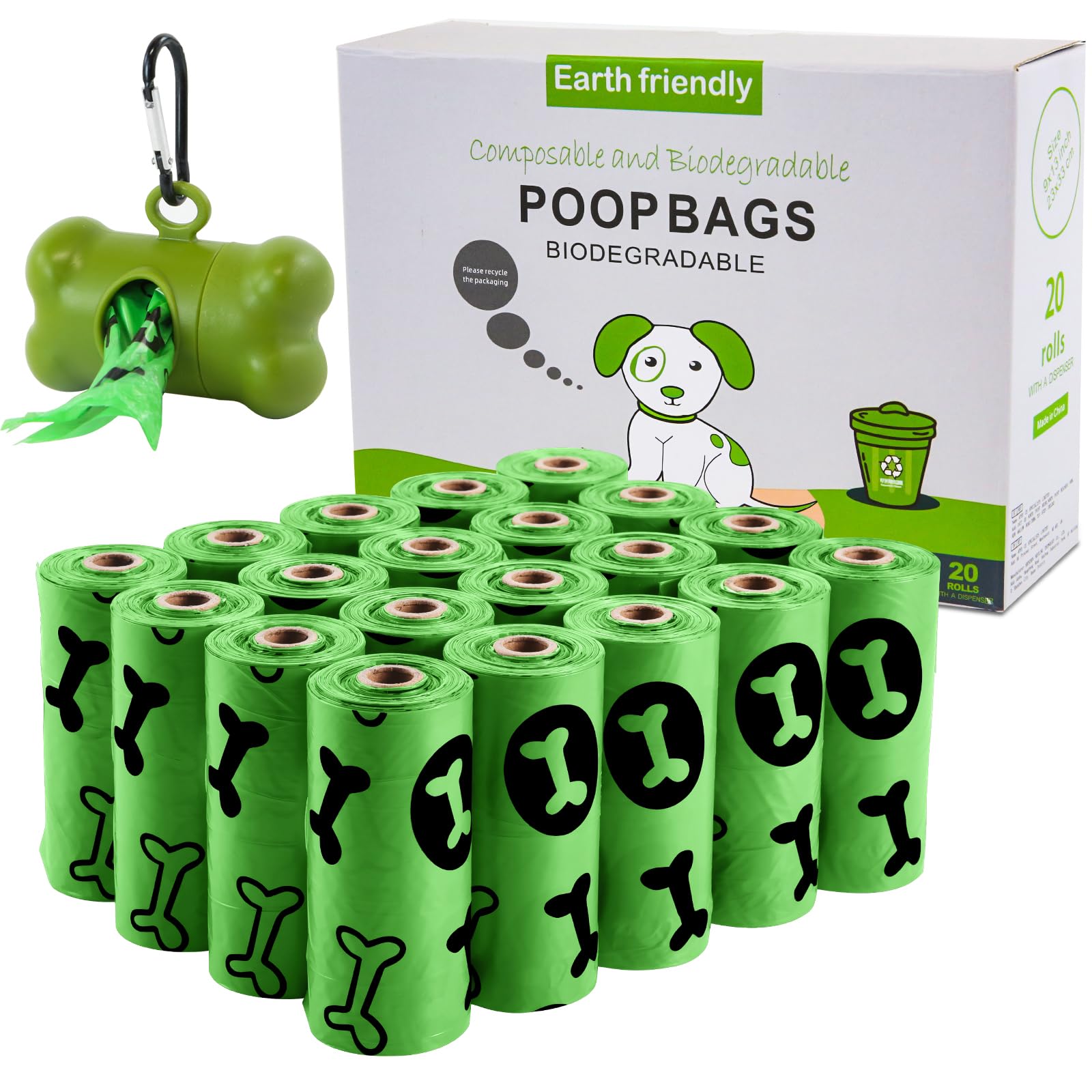 OIRLVCE Dog Waste Bags, 300 Dog Poop Bags, Lavender Scented, Super Strong Thick, 15 Bags per Roll, 20 Rolls, 9 x 13inches