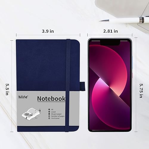 Miniatura 2 de Mlife Paquete de 3 cuadernos pequeños A6, cuaderno de bolsillo forrado con soporte para bolígrafo, mini cuaderno de tapa dura, 192 páginas, azul