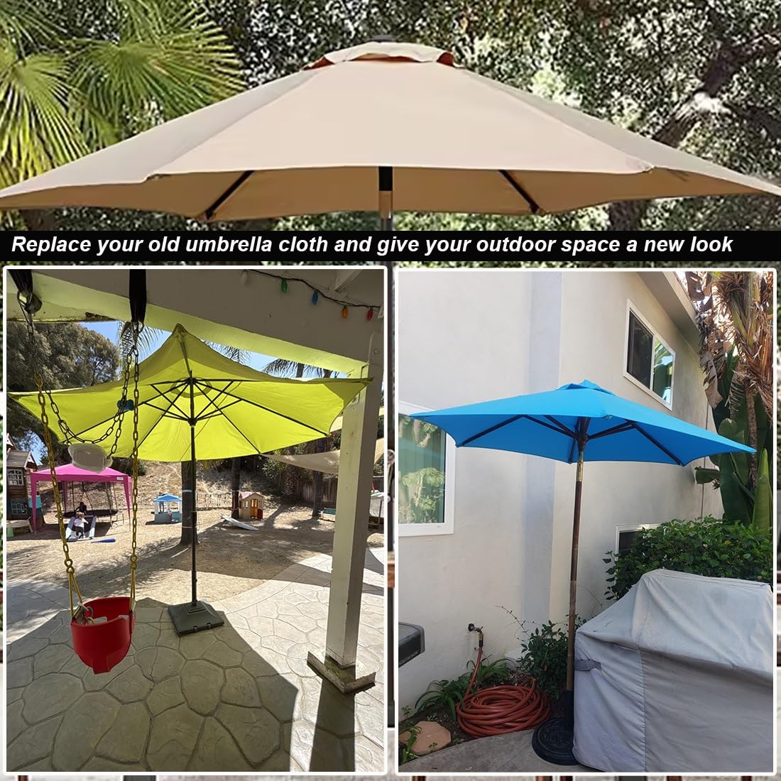 Zapasowy baldachim do parasola UV50+, wodoodporna tkanina, targ ogrodowy, basen, patio, osłona pasuje do parasoli od 2,0 m do 4,0 m, 6/8 żeber, ochrona przed słońcem na zewnątrz