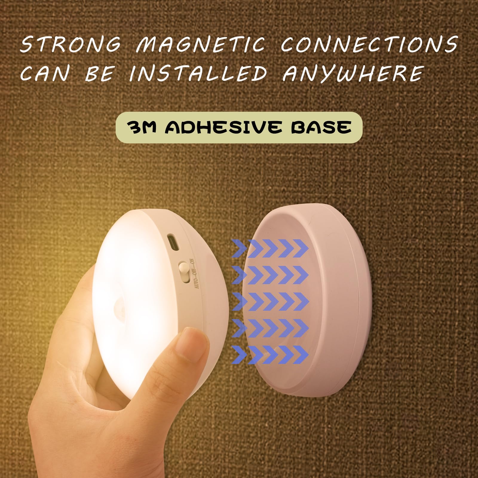 Luci da incasso a LED, sensore di movimento ricaricabile di tipo C for interni, luce attivata dal movimento magnetico, durata della luce costante di 4-8 ore, striscia magnetica adesiva for armadi, cuc