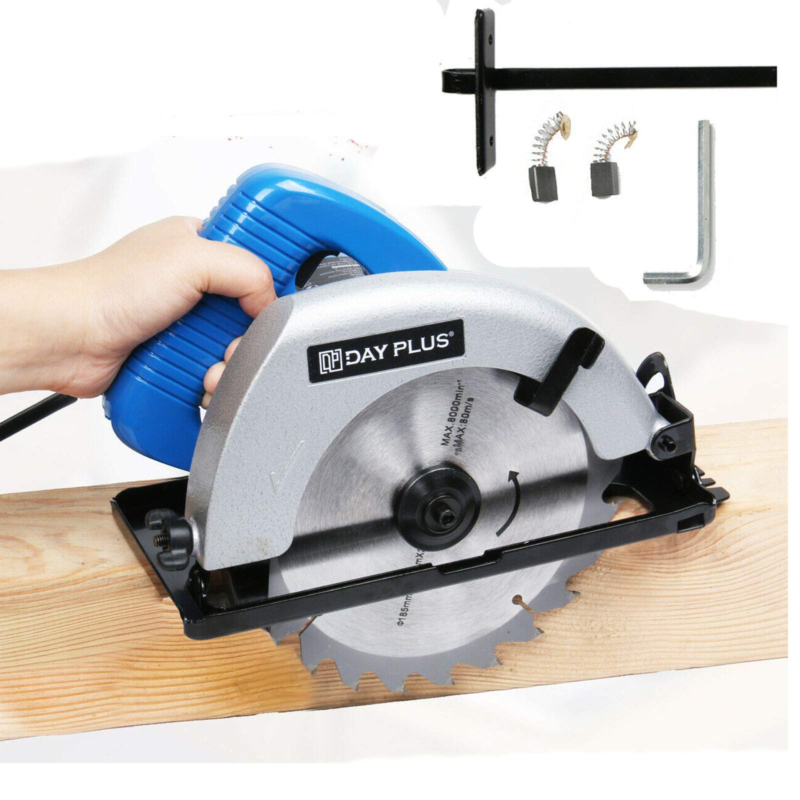 Bowose 900W Circular Saw 180Mm Multi-Purpose Skill Saw Blade Building Power Tool With Guide Rail, 4700Rpm Double Safety Switch Control Large Handle, Max Cutting Depth 55Mm, Uk Standard Plug