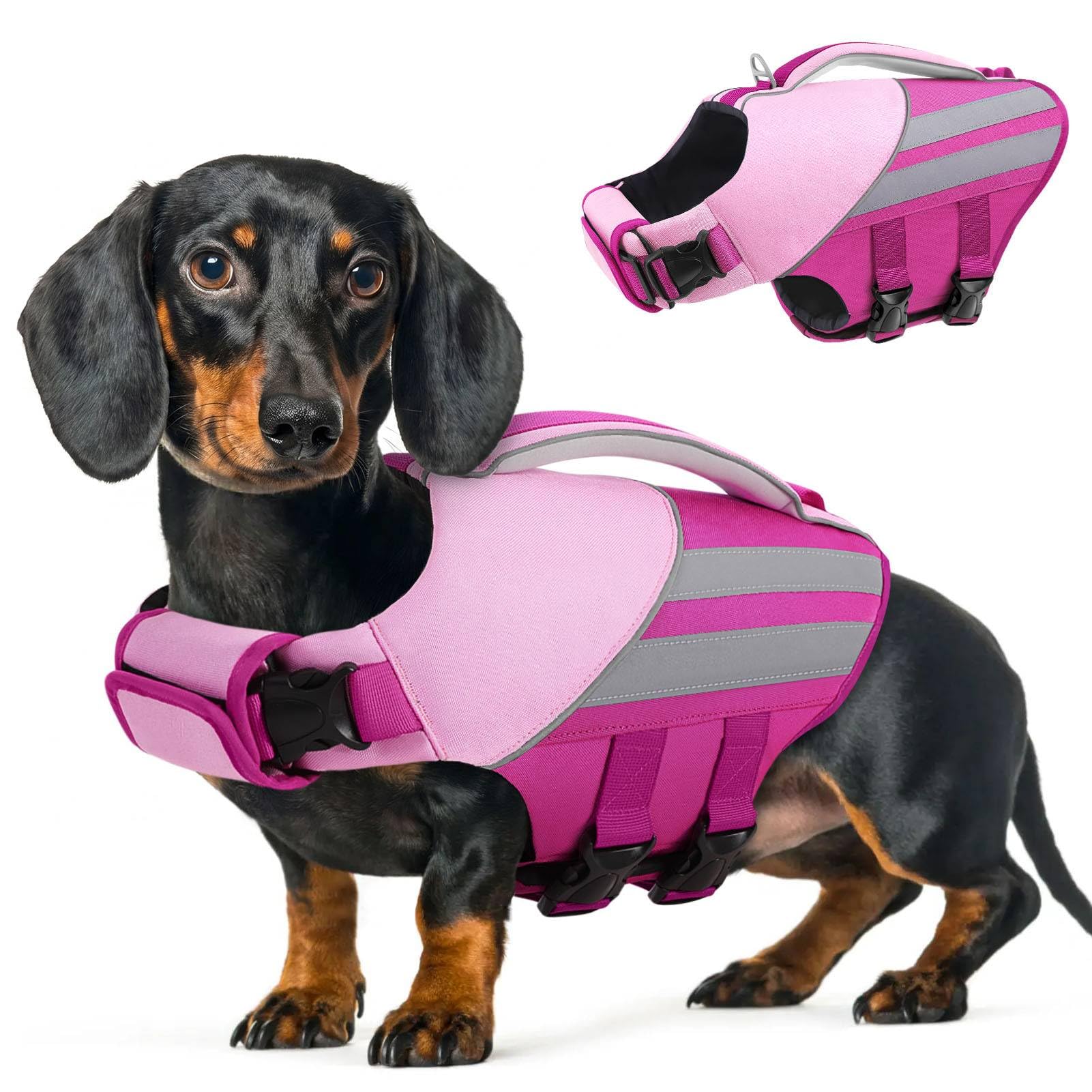 Queenmore Dog Life Vest For Swimming Lightweight &Reflective Life Jacket For Dogs Adjustable ripstop Pet Float Jacket for small dogs Yorkshire,Maltese,Poodle,Pomeranian (Rose, S) โ image 1