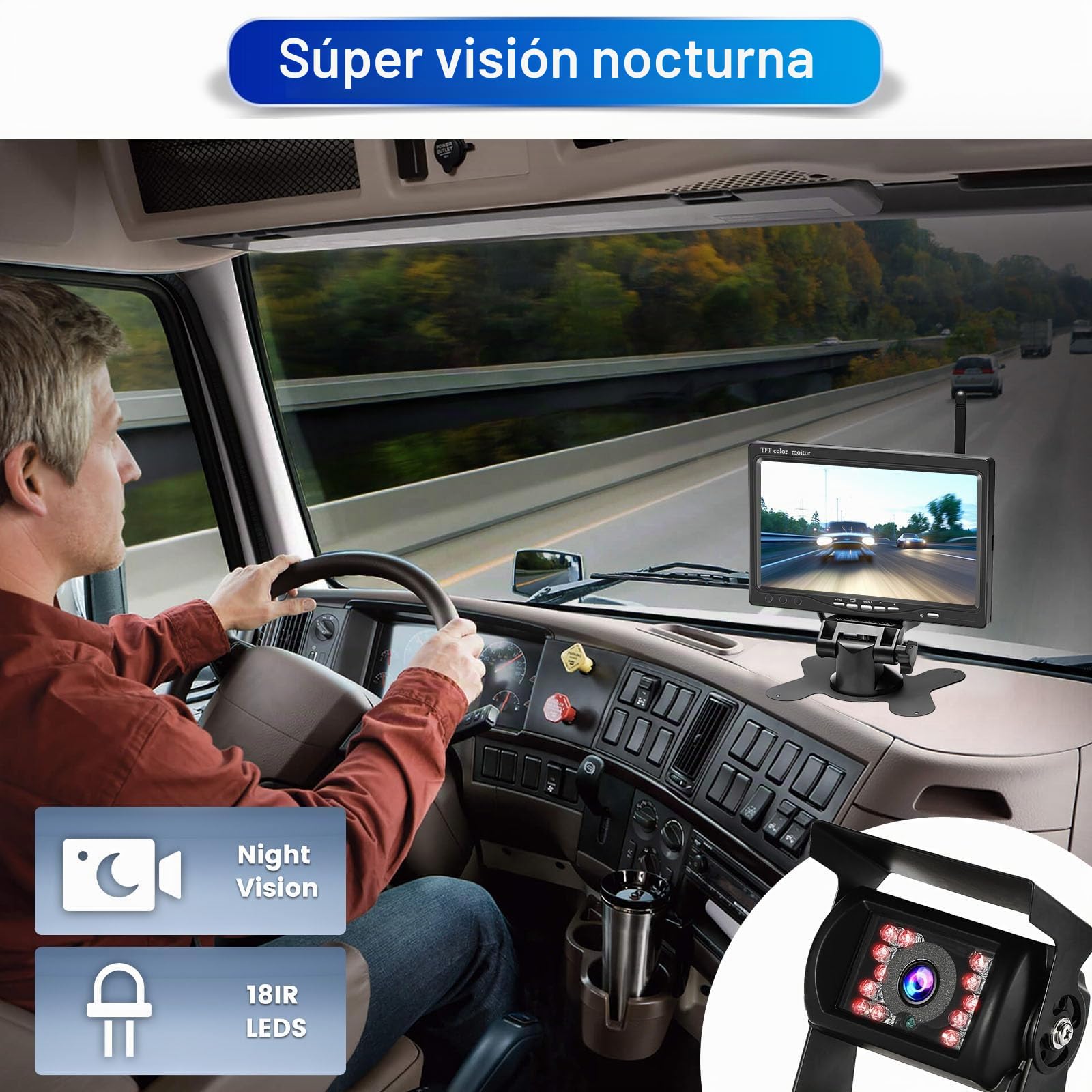 Hikity Kit de Cámara Trasera Inalámbrica para Coche, Monitor de 7 Pulgadas con Doble Cámara Trasera Impermeable con Visión Nocturna y Gran Angular para RV Camión, Autobús