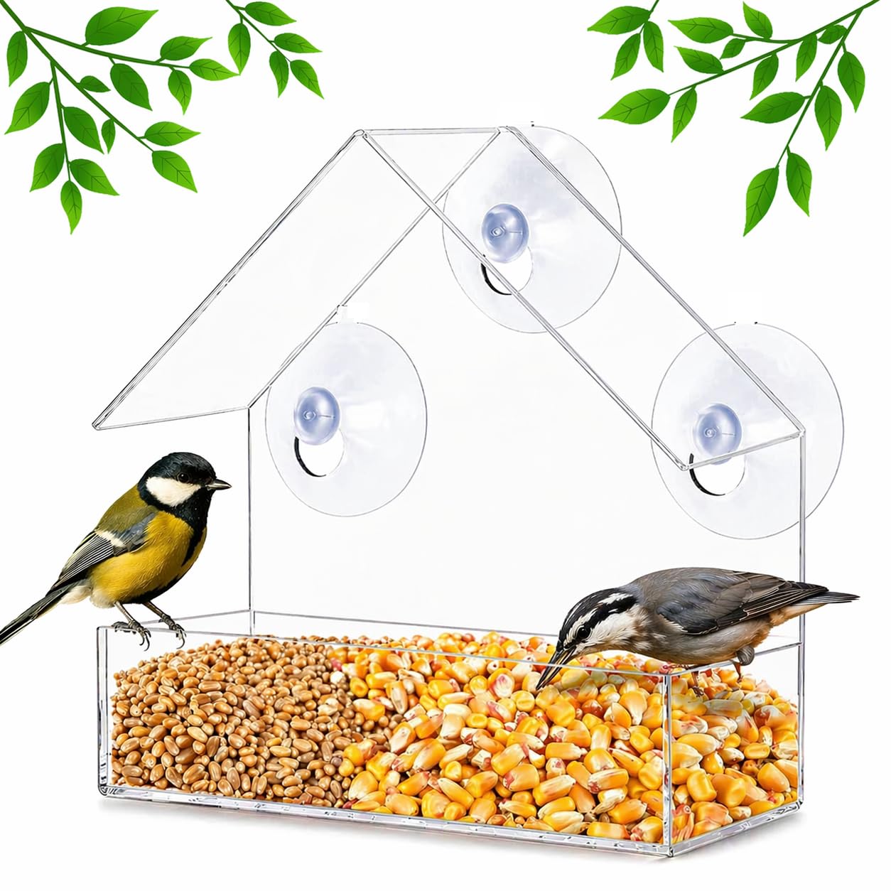 DIVCHI Clear Window Bird Feeder with Strong Suction Cups Plastic Wild Bird Feeder House Bird Seed Feeders for Garden Outdoor Backyard Wildlife Little Birds — image 1